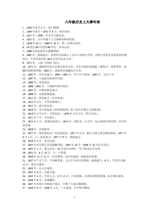 中考历史上大事年表