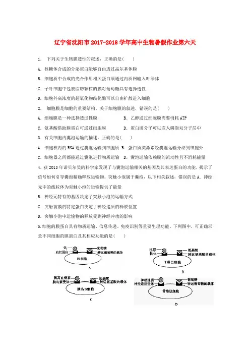 辽宁省沈阳市2017_2018学年高中生物暑假作业第六天