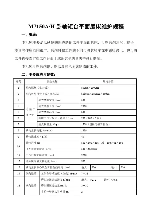 平面磨床使用维护规程