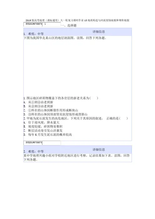 2019版高考地理(课标通用)大一轮复习课时作业13地质构造与河流侵蚀地貌和堆积地貌
