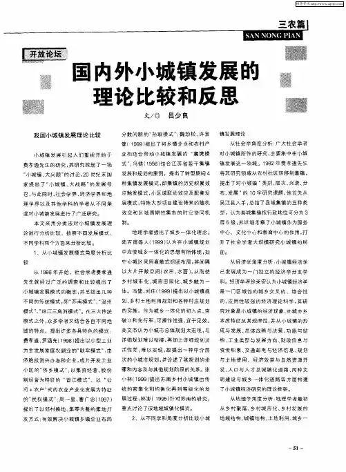 国内外小城镇发展的理论比较和反思