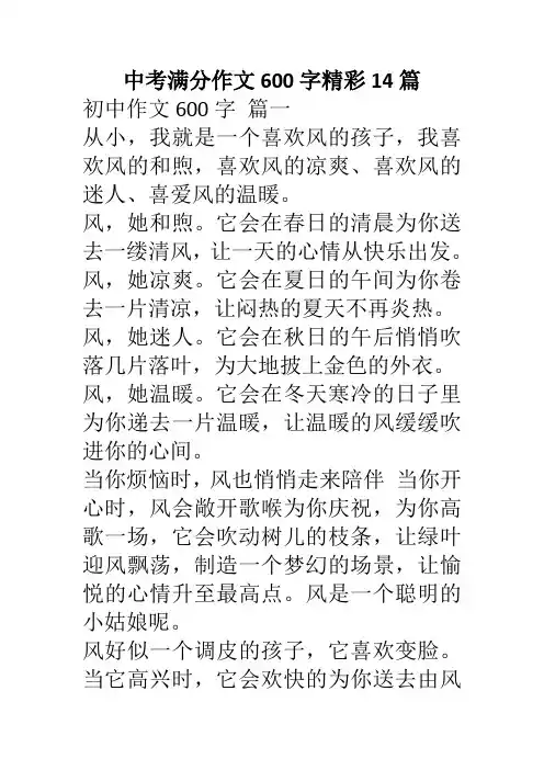 中考满分作文600字精彩14篇