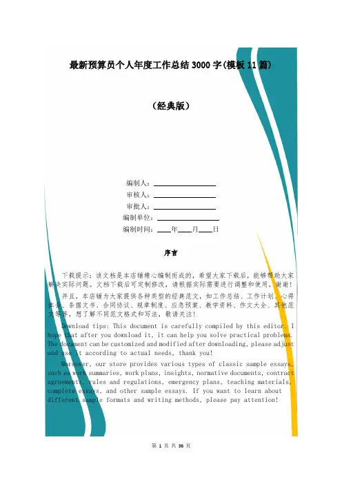 最新预算员个人年度工作总结3000字(模板11篇)