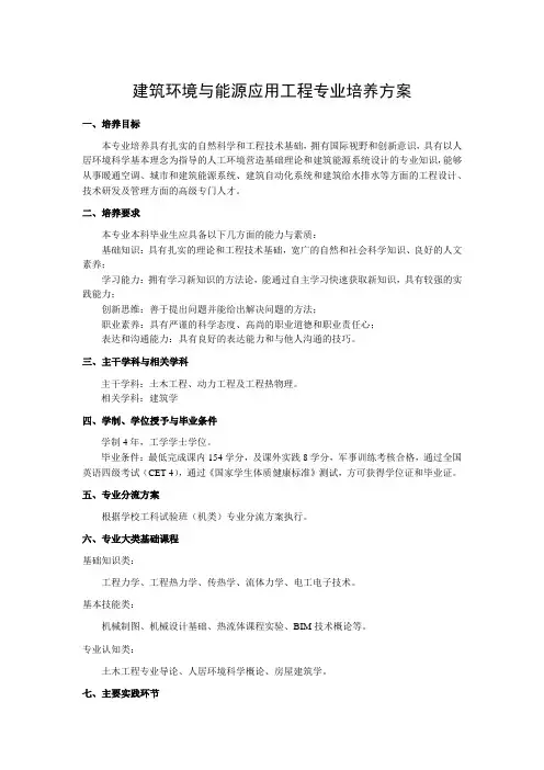 建筑环境与能源应用工程专业培养方案