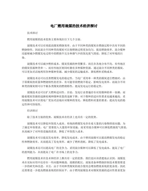 电厂燃用混煤的技术经济探讨