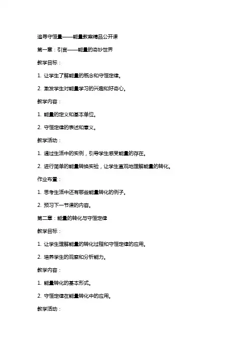 追寻守恒量——能量教案公开课