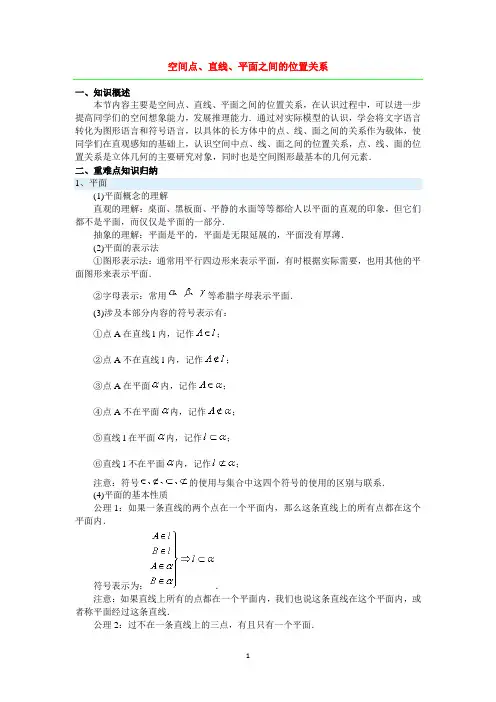 空间点、直线、平面之间的位置关系