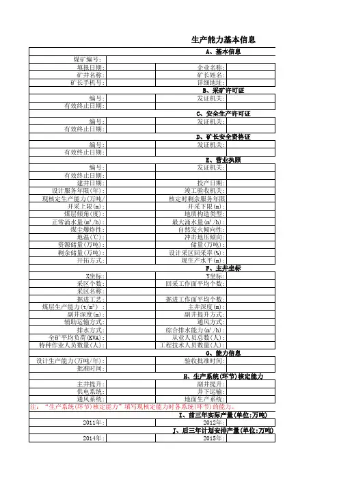 煤矿生产能力登记信息模板