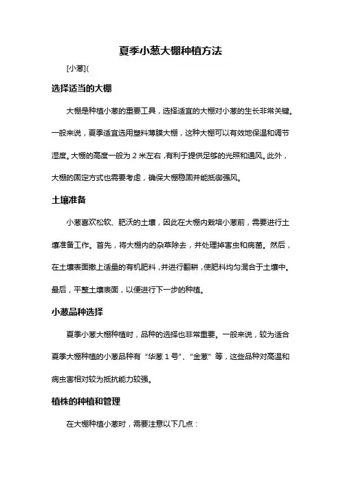 夏季小葱大棚种植方法
