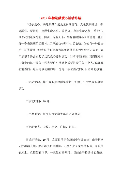 2019年精选献爱心活动总结