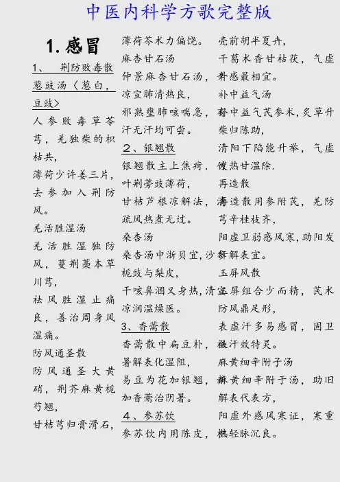 最新中医内科学方歌完整版(精品收藏)