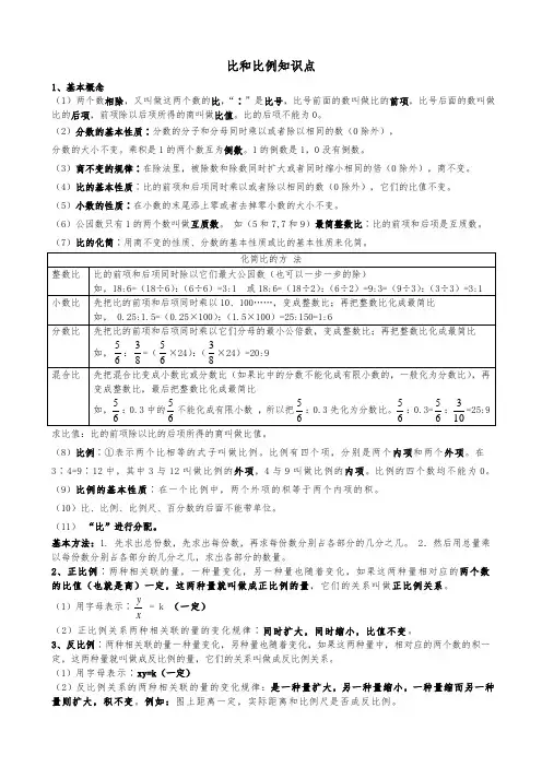 小学六年级比和比例知识点复习