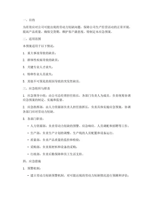 劳动力短缺专项应急预案