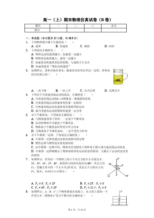 北京市 人大附中高一(上)期末物理仿真试卷(B卷)-(含答案)
