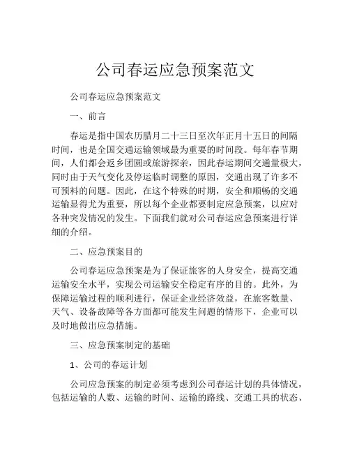 公司春运应急预案范文