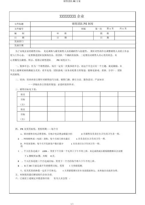 销售团队PK方案