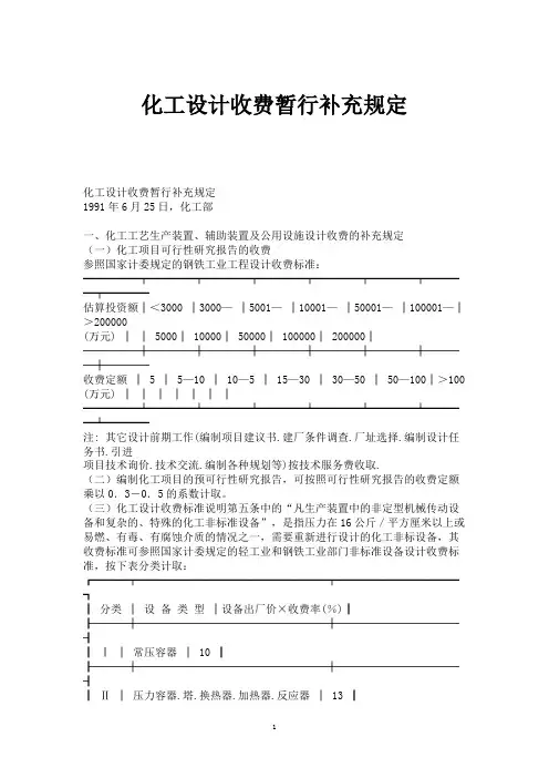 (完整版)化工设计收费暂行补充规定