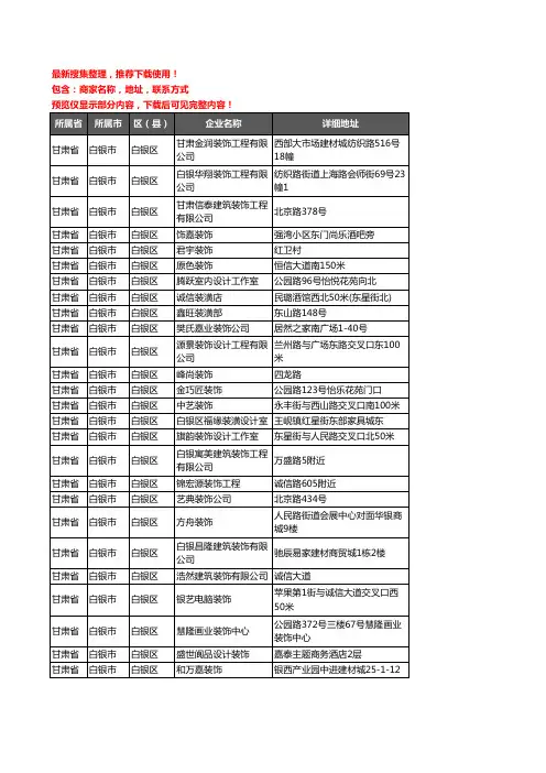 新版甘肃省白银市白银区装修公司企业公司商家户名录单联系方式地址大全50家