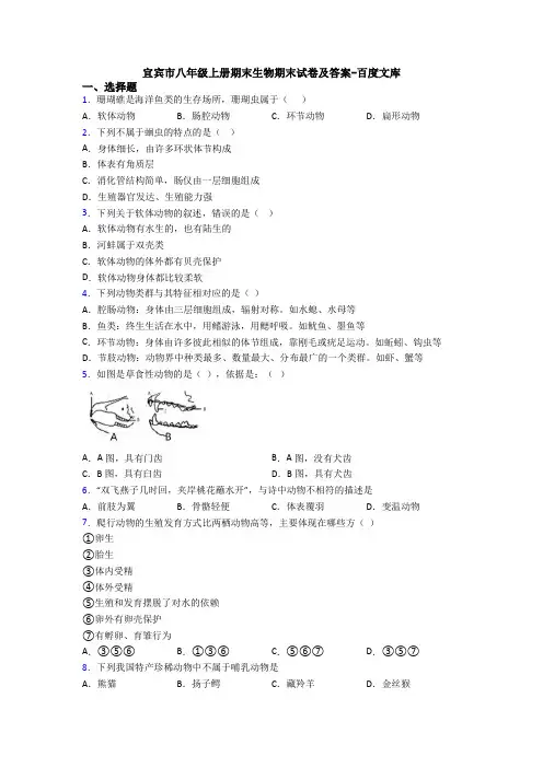宜宾市八年级上册期末生物期末试卷及答案-百度文库
