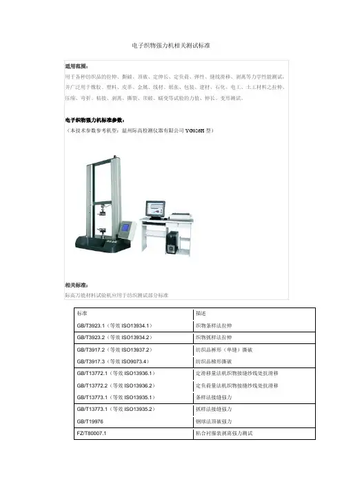 电子织物强力机相关测试标准