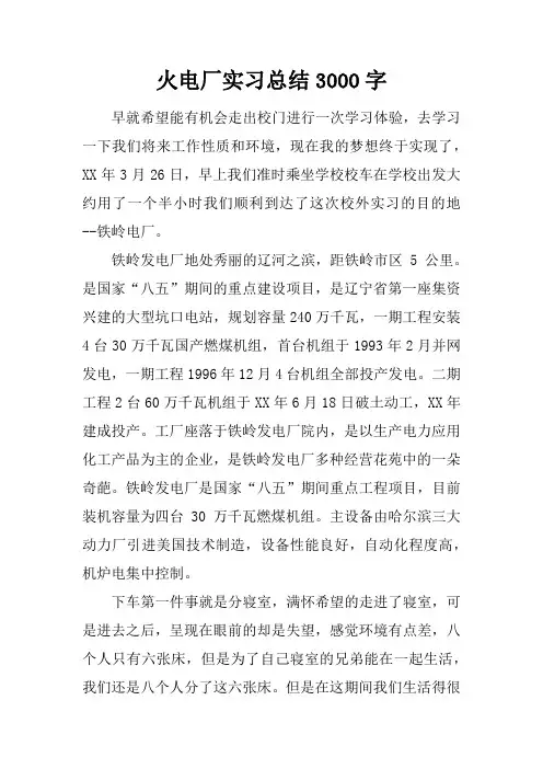 火电厂实习总结3000字