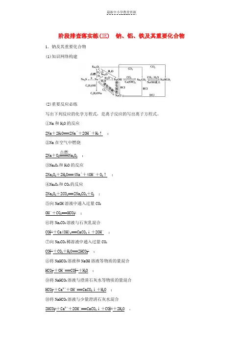精选2019届高考化学一轮复习阶段排查落实练三钠铝铁及其重要化合物新人教版