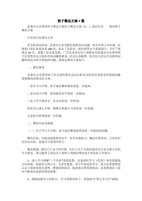 班子整改方案4篇