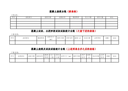 混凝土浇筑台账、试验统计台账