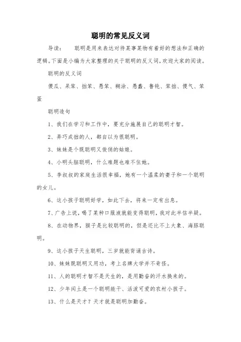 聪明的常见反义词