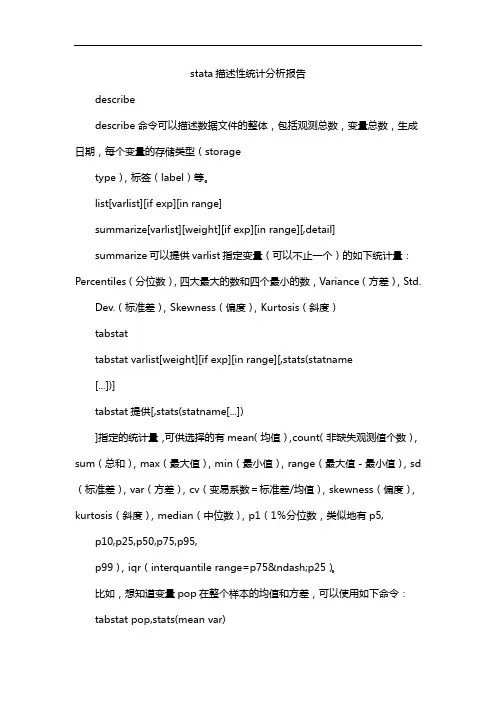 stata描述性统计分析报告