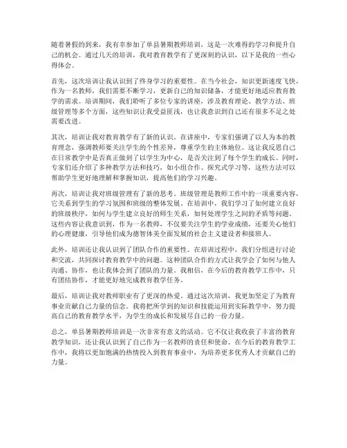单县暑期教师培训心得体会