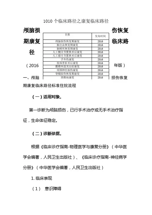 个临床路径之康复临床路径