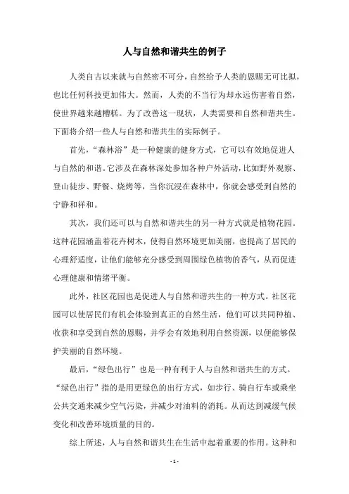 人与自然和谐共生的例子