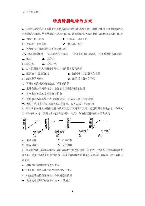 高中生物必修1课时作业21：4.3物质跨膜运输的方式