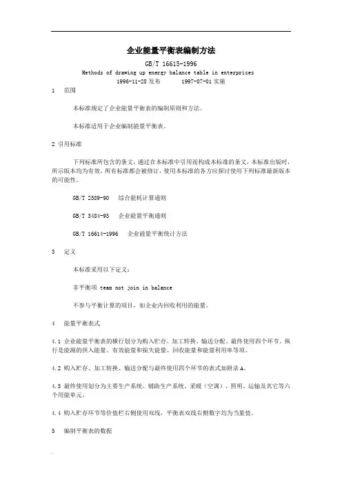 企业能量平衡表编制方法