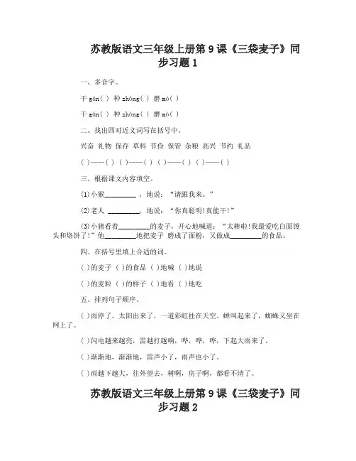 苏教版语文三年级上册第9课三袋麦子同步习题