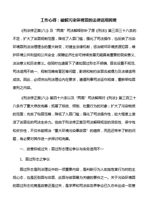 工作心得：破解污染环境罪的法律适用困境
