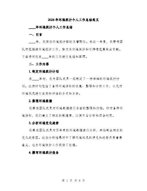 2024年环境统计个人工作总结范文(二篇)