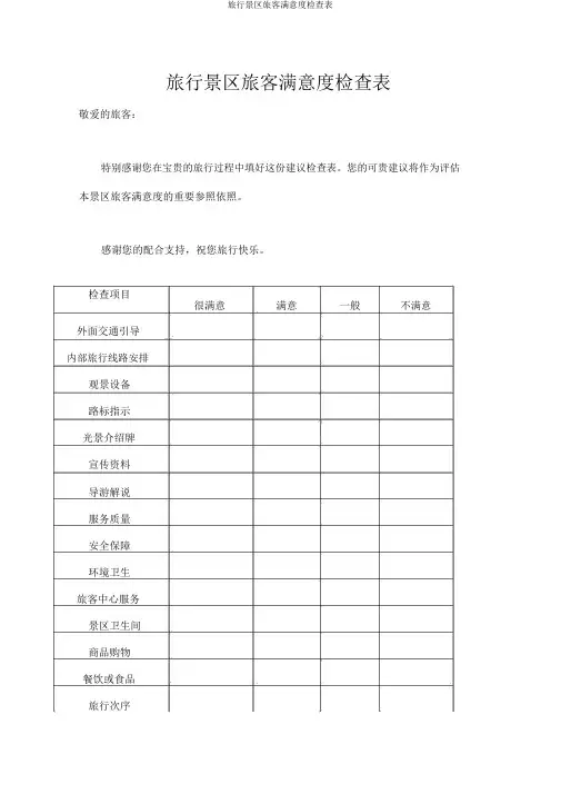 旅游景区游客满意度调查表