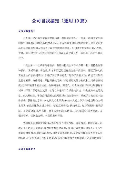 公司自我鉴定(通用10篇)