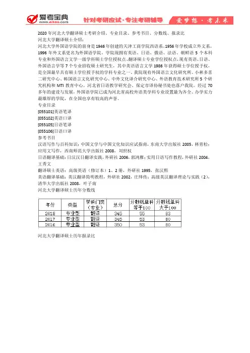 【爱考宝典】2020年河北大学翻译硕士考研介绍、专业目录、参考书目、分数线、报录比