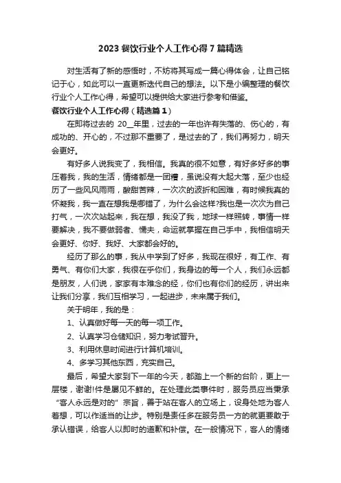 2023餐饮行业个人工作心得7篇精选