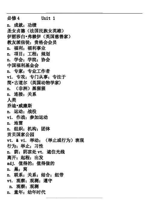 高中英语必修4单词表(默写版)