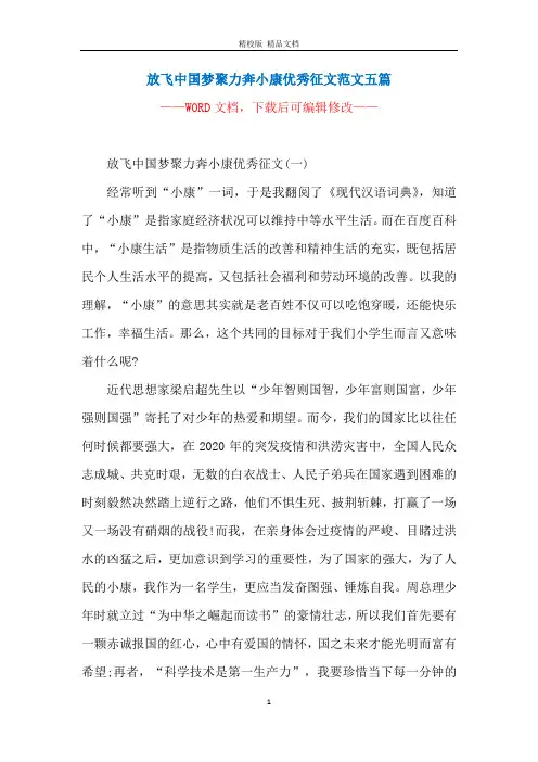 放飞中国梦聚力奔小康优秀征文范文五篇