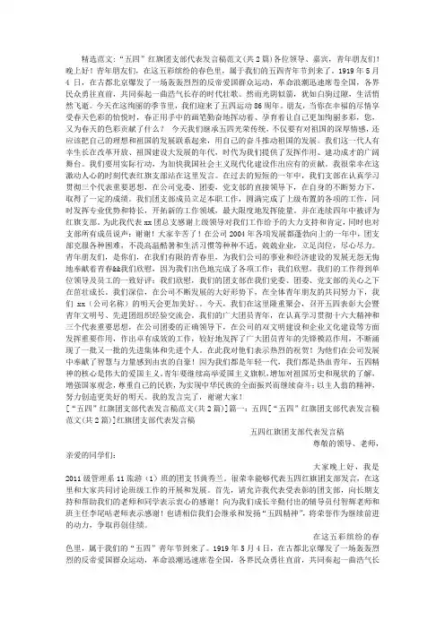 “五四”红旗团支部代表发言稿范文