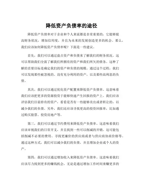 降低资产负债率的途径