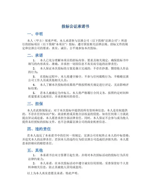投标公证承诺书