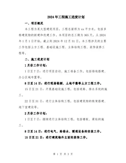 2024年工程施工进度计划
