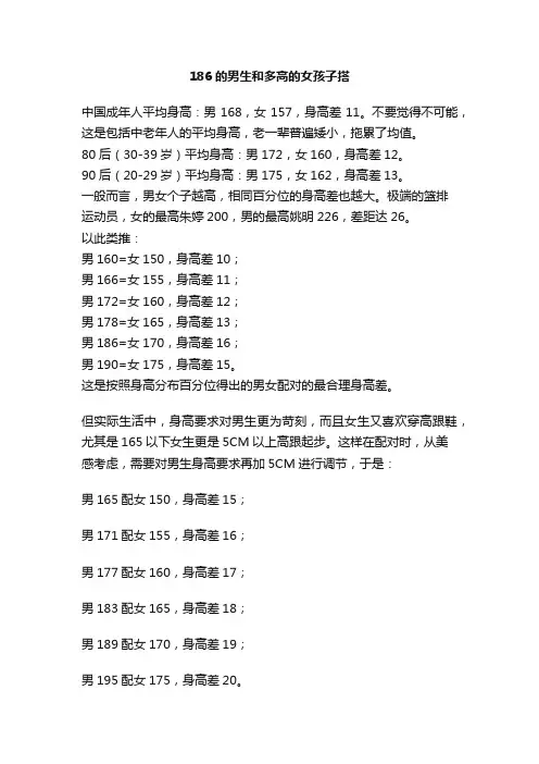 186的男生和多高的女孩子搭