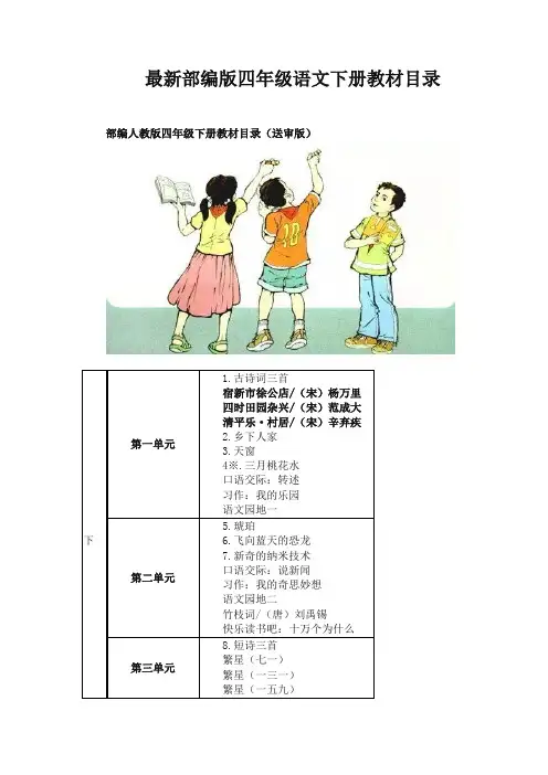 部编版四年级语文下册教材课文目录